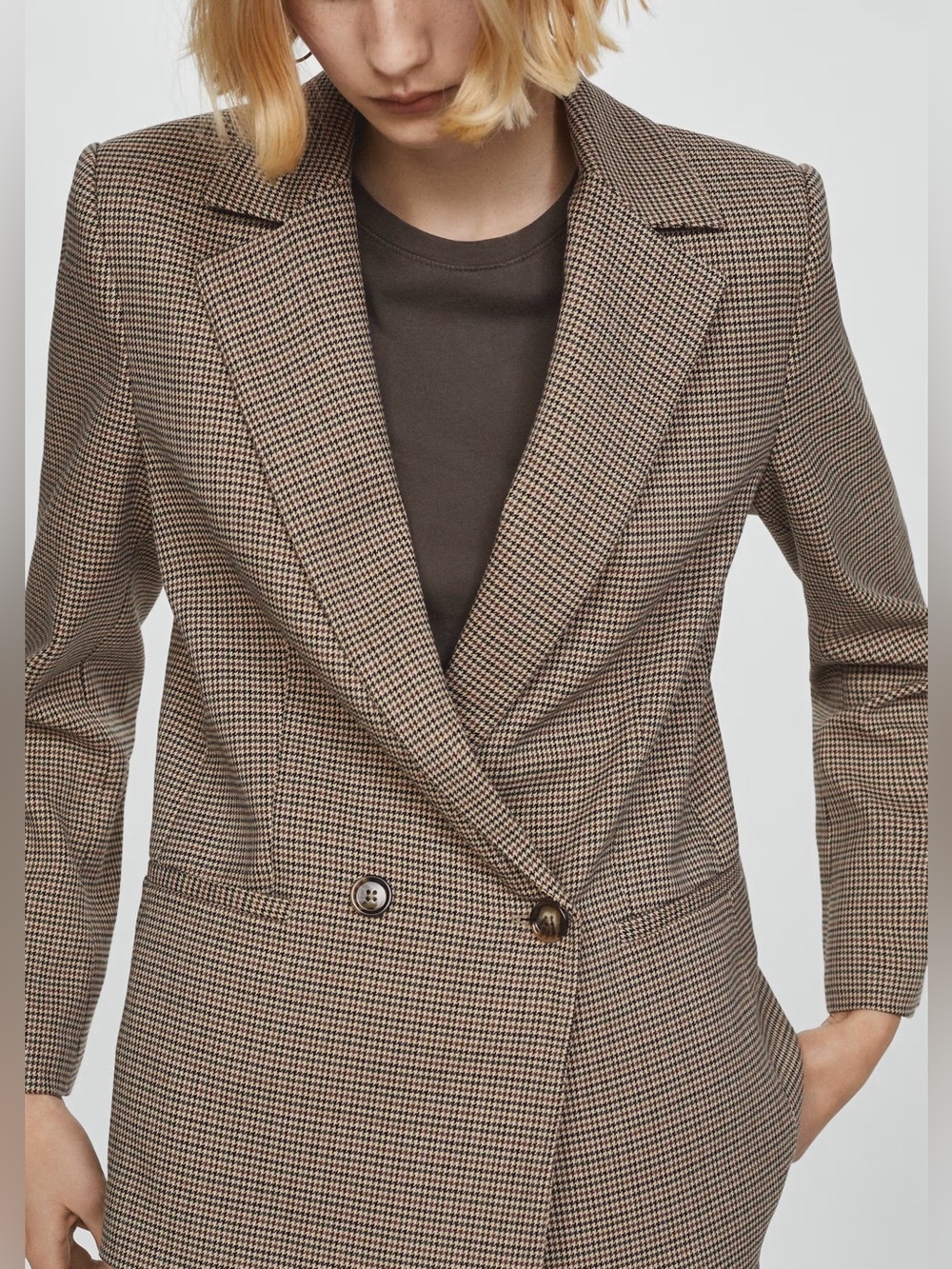 Houndstooth Double-breasted blazer with button